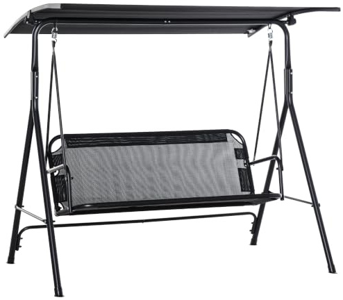 Outsunny 2-Sitzer Hollywoodschaukel, UV-beständig Gartenliege Schwarz | Outdoor, Hochwertiges Metallrohr, Winkeleinstellbar