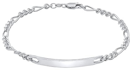 Kuzzoi ID Silber-Armband Herren 925 Silber Figaroarmband (4 mm) | 925 Sterling-Silber Herrenarmband mit Gravur Platte poliert Schildarmband für Männer