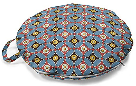 ABAKUHAUS marokkanisch Rundes Bodenkissen mit Griff, Arabesque Mosaik-Motiv, dekoratives Kissen für Wohnzimmer & Schlafsäle, 45 cm, Mehrfarbig