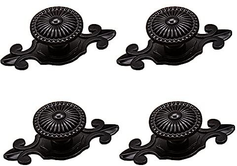 Gotetiso Schrankknöpfe Vintage Schwarz 4 Stück Möbelknöpfe Schrankgriffe Türknöpfe Knauf Schrankknöpfe Möbel Knöpfe Schublade Schwarze Kabinettknöpfe mit Schrauben für Küche Schublade