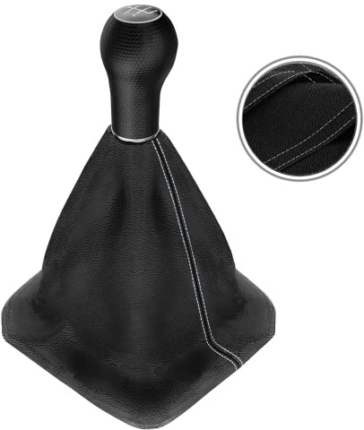 Schaltsack & Schaltknauf für VW Golf 2 3 4 Polo 6N für Passat 35i - 5 Gang - Schwarz - Grau -Chrom - Schaltmanschette Schalthebel Manschette für Schaltung - Knauf Hebel Schaltgetriebe 12mm - A0254-14