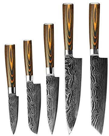 5. PCS. Coltello da cucina Set Coltelli da cuoco giapponese 7Cr17 440C. Utility di acciaio inossidabile ad alta carbonio Damasco Set di utensili da clipart (Color : 5pcs)