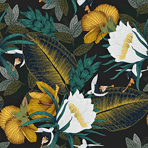 Yullpaper Selbstklebende Tapete Gold/Schwarz/Weiß matt Klebefolie für Möbel blumen Luxuriös möbelfolie grün Blätter vintage tapeten wohnzimmer muster 44.5cm x 300cm