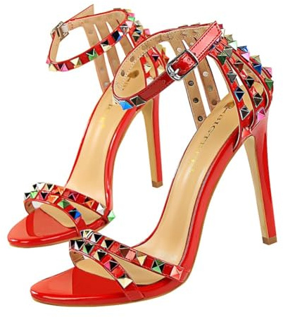 Scarpe da Donna Sandali con Tacco a Spillo con Tacco Alto e Cinturino alla Caviglia colorato per la Festa in Discoteca Regalo di Compleanno Altezza Tacco 11 cm