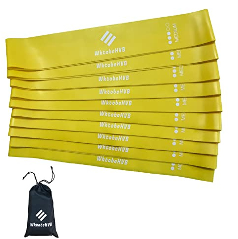 WktobeHVB Resistance Loop Exercise Bands-Stretch Bands for Working Out with Carry Bag-Elastic Band for Physical Therapy, Rehab, Yoga, Pilates and Strength Training (10×2 Inch, Yellow 10 Pack (Medium))