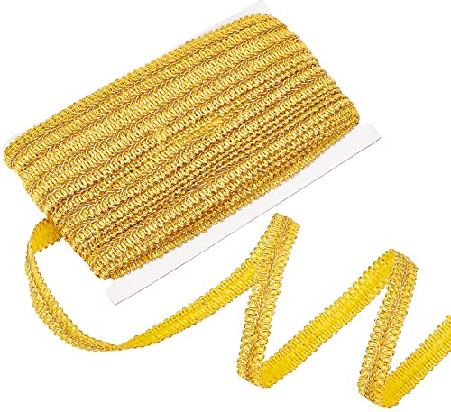 PandaHall Gimp Braid Trim, 5/8 Zoll (15 mm) 19.6 Yards Polyester Gewebtes Geflecht, Dekoratives Kordelband Für Kostüm, Heimwerken, Nähen, Polsterung, Vorhang, Schonbezug, Dekoration, Gold