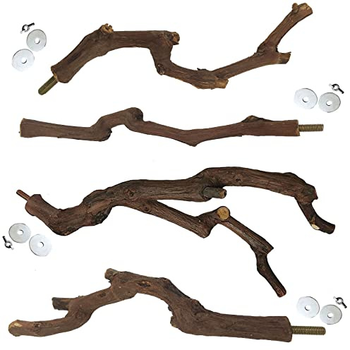 kathson Natural Parrot Perch Bird Stand Pole Wild Grape Stick Paw Grinding Fork Parakeet Climbing Standing Branches Toy Chewable Cage Accessories for Small Budgies Cockatiels Lovebirds 4PCS