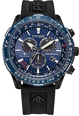 Citizen Eco-Drive Pilot Chronograph Watch with Atomic Timekeeping, 12/24HR, Power Reserve, Luminous Hands/Markers, Sapphire Crystal, Black/Blue