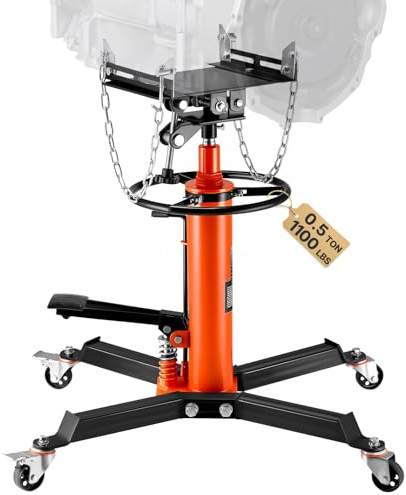 VEVOR Transmission Jack,1/2Ton/1100lbs Capacity Hydraulic Telescopic Transmission Jack, 2-Stage with Foot Pedal, 360° Swivel Wheel, Garage/Shop Lift Hoist, Orange