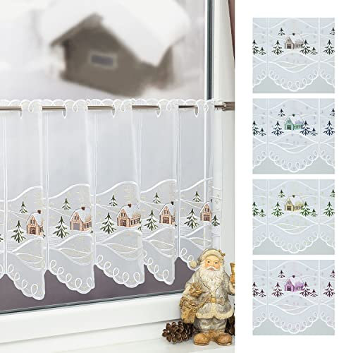 Plauener Spitze Scheibengardine Weihnachtshaus (Bx H) 97,2cm * 45cm braun/Mehrfarbig