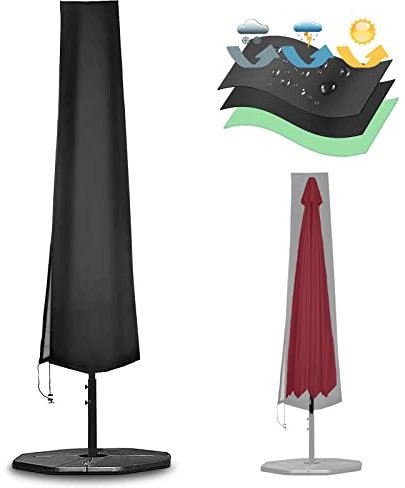 Funshot Garden Parasol Cover for Garden Umbrella 190x30x50cm, Patio Umbrella Covers 420D Oxford Fabric Waterproof with Heavy-duty Zip and Adjustable Drawstring Cord at Bottom, Black