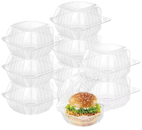 50 Pcs Clear Plastic Hinged Take Out Containers 5.8 x 5.8 x 3.2 inch