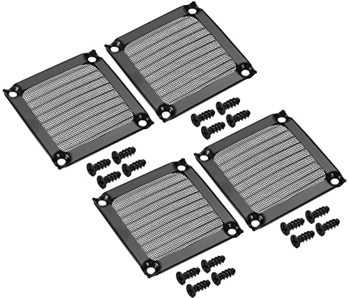 PATIKIL 60mm Fläkt Filter Galler med skruvar, 4st Aluminium Ram Rostfritt Stål Dammtät Mesh Datorhölje Fodral, Svart