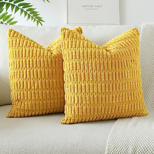 JOTOM 2er Set Kordsamt Weicher Kissenbezüge Moderne Kissenhüllen Dekorative Sofakissen Dekokissen Zierkissenbezug für Wohnzimmer Sofa Schlafzimmer Gelb 45x45 cm