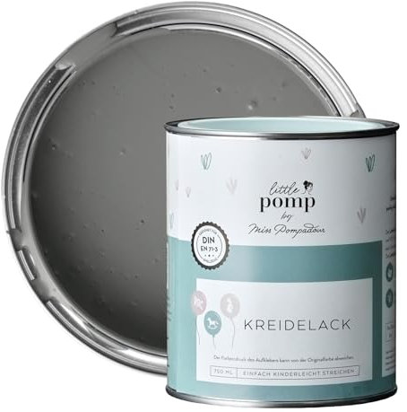 MissPompadour Kreidefarbe für Möbel Grau & Achtsam 750ml - Holzfarbe, Holzlack matt innen - Möbellack, Möbelfarbe ohne Schleifen - Kreidefarbe für Holz, Metall, Kunststoff - LittlePomp