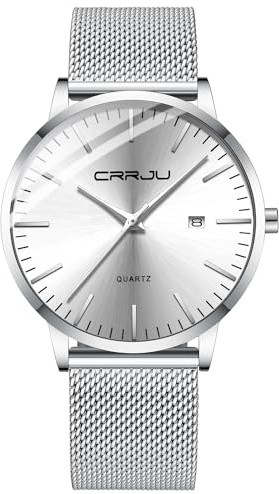 CRRJU Herren Uhr Ultra Dünne Wasserdicht Armbanduhr Herren Mode mit Schwarz Edelstahlband Mesh Analog Quarz Business Männer Uhren