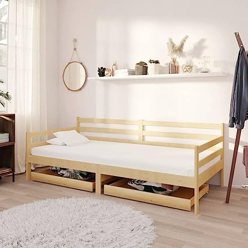 ZQQLVOO Bettgestell Familienbett Palettenbett Tagesbett mit Schubladen 90x200 cm Massivholz Kiefer