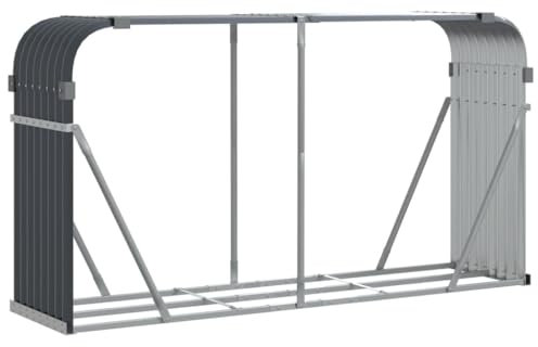 Metall Kaminholzregal Garten Kaminholzunterstand Kaminholzlager Stapelhilfe Innen und Aussen Feuerholzregal Brennholzregal Kaminholzständer für Brennholz, Anthrazit 180x45x100 cm