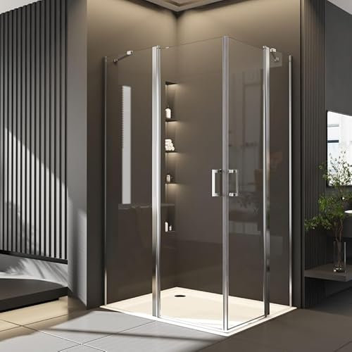 Goezes Eckeinstieg Duschkabine 80x100cm Schwingtür Eckeinstieg Duschabtrennung, Pendeltür Duschkabine Dusche Duschtür aus 6mm Nano ESG-Sicherheitsglas, Easy-Clean Glas Eckdusche Höhe 185cm