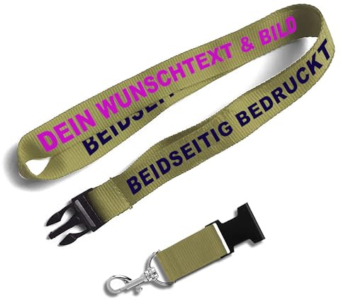 Kiwistar UG - Schlüsselband 25 mm - natur - beidseitig bedruckt mit Ihrem eigenen Schriftzug und Foto - individuell personalisiert - Lanyards Geschenkartikel Wunschtext