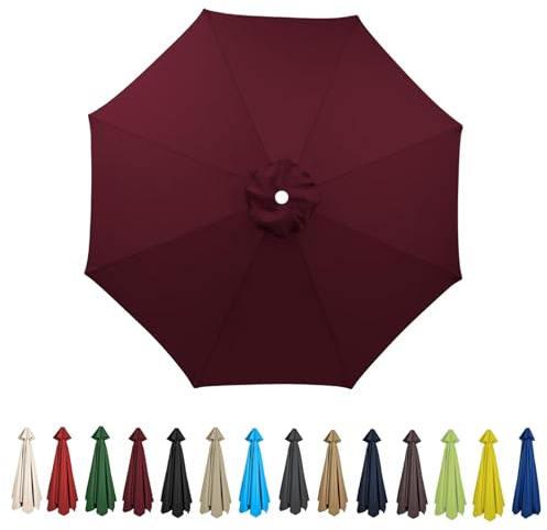 HonunGron Sonnenschirm Ersatzbezug 2m/2.7m/3m 8 Streben/6 Streben,Anti-Ultraviolett Patio Umbrella Cloth Cover Sonnenschirm Strand Garten Runden Sonnenschirm Ersatzteile (3m-8 Streben,Weinrot)