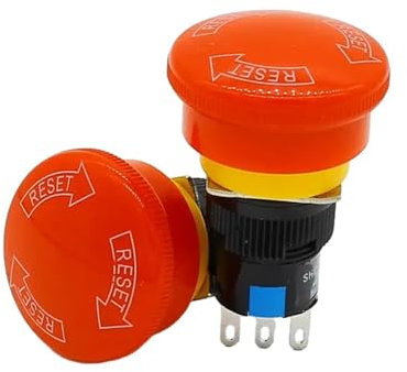 Interruptor de parada de emergencia tipo hongo de 16mm, 3 pines NO + NC, interruptor de botón pulsador, 1 Uds.