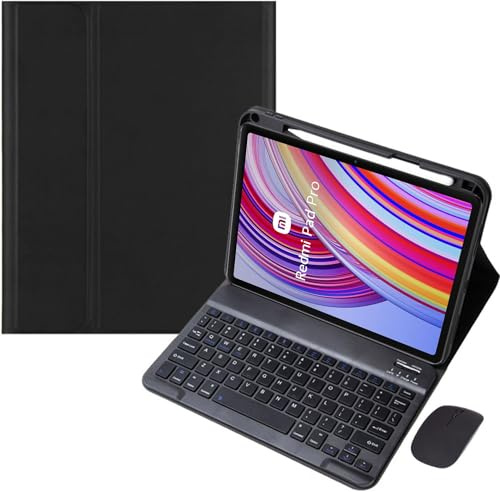 EHLCYS Étui pour Clavier pour Xiaomi Redmi Pad Pro 12,1 2024 Sortie, Clavier Bluetooth sans Fil Magnétique Amovible Couleur Bonbon, Étui Ultra Fin avec Support Multi-Angles avec Souris,Noir