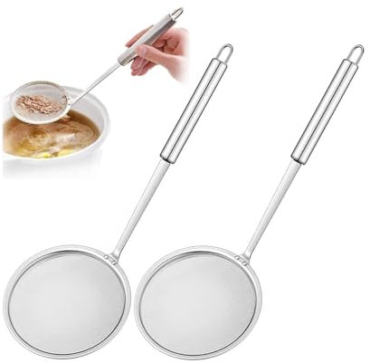 LATRAT 2 Stücke Schaumlöffel, Schaumkelle Edelstahl, Küchensieb Fein, Groß Löffel Filter Set für Fett, Schaum, Rückstände und Obst, ÖL Und Suppe Sauber Abtropfen Lassen