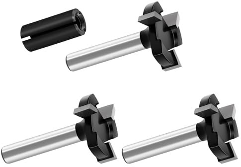 Fraise à défoncer pour spoilboard 6mm Tige 4 pièces, Diamètre 25mm de coupe extra-large, Fraise à raboter pour dalles raboter pour bois avec pince de serrage pour toupie(Carbure-3 ailes)