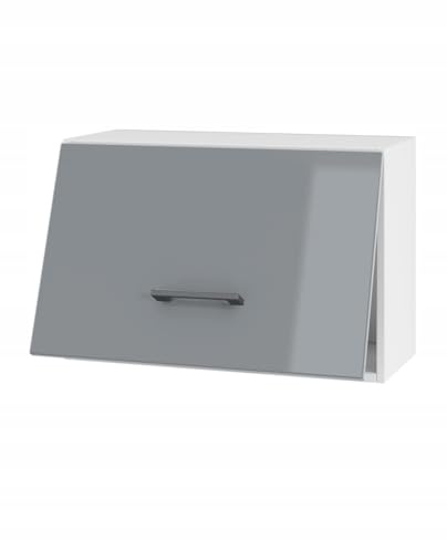 Hängeschrank Küche 50 cm - Kompakter Oberschrank mit Klapptür - praktischer Stauraum - hochwertige Möbelplatte - einfacher Selbstmontage - ideal für kleine und große Küchen (graues Acryl glänzend)