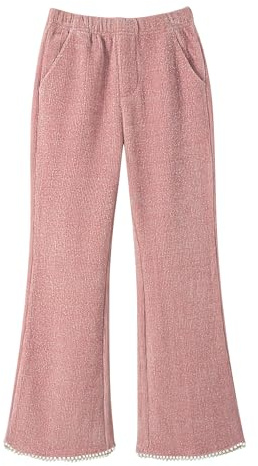 Rolanko Flicka utsvängda byxor, elastisk midja, glänsande ribbade sammet, bootcut, utsvängda byxor, leggings med pärlor, barn, varma joggingbyxor med fickor, ROSA, 6-7 år