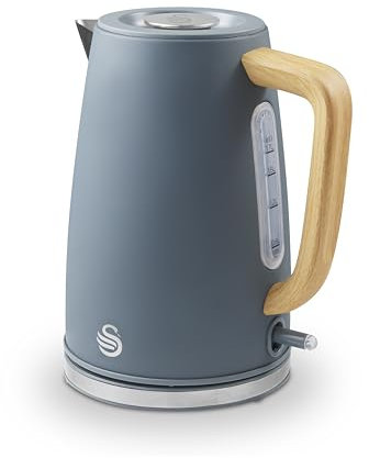 Swan SK19024GRY Fjord Jug Kettle with Rapid Boil, 360 Degree Swivel Base, Wood Effect Handle, 1.7L, 3000W, Grey