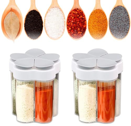 Pot à Épices 5 en 1 Boite a Epices Boîtes à Épices Transparente Salière, Poivrière Cuisine Condiment Pots pour les Épices ou les Sels Dans la Cuisine ou le Barbecue à L'extérieur(Gris, 2 Pièces)