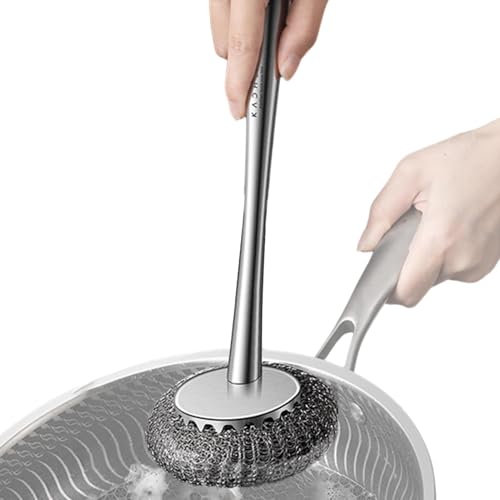 Topfreiniger mit langem Griff, Pfannenscheuerbürste, flexibler Edelstahl-Topf-Topfreiniger mit Aufhängerloch, Uitility Gadgets für antihaftbeschichtete Pfannen, Eisentöpfe, Schüssel, Spülbecken