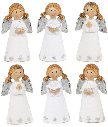 Logbuch-Verlag 6 mini Engel Figuren weiß Silber glitzernd kleine Schutzengel Geschenke für Kinder Freunde Kollegen 6,5 cm