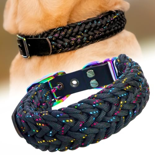 Ben&Bruno Hundehalsband | Breit & Verstellbar | 100% Handgefertigt | Robust, Sicher & Langlebig | Starkes Paracord Halsband | Halsbänder für Kleine, Mittelgroße & Große Hunde | Schwarz - XL