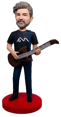 Personalisierte Wackelkopf für Gitarrenmann, personalisierbare Actionfigur basierend auf Ihrem Foto, handgefertigte Wackelkopf-Figur, Geschenk für jeden Anlass