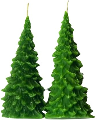 Christmas Tree Shaped Decorative Candle – Unscented Green Wax Holiday Candle, Handcrafted Pine Tree Design for Christmas Decor, Winter Centerpieces, Gifts – Set of 2