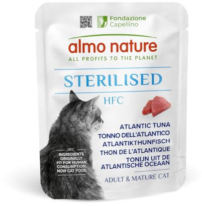 Almo Nature HFC Functional Sterilised - Våtfoder för vuxna Katter - Atlanten Tonfisk - Kvalitet Human Grade, Glutenfri, Monoproteinfri - 50 g, Förpackning med 24