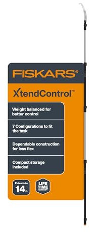 Fiskars XtendControl 14' Tree Pruner Kit, Complete Pruning and Sawing System with Fixed Pruner Head and 15 X2 Hook Bill Saw, Two Extension Poles, Lightweight Aluminum, Orange
