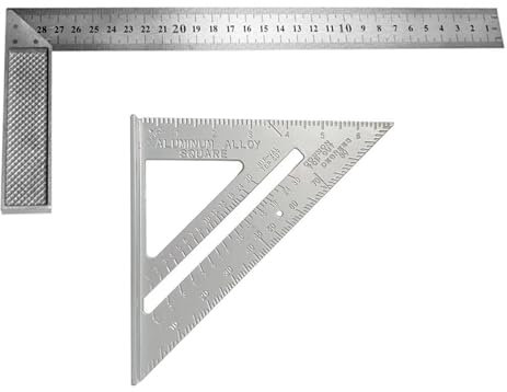 2PCS Carpenters Speed Square, Stainless Steel 7Inch Metric Triangle Ruler and 12Inch Angle Ruler, High Precision Stainless Steel Square and Triangle Rulers for Woodworking, Roofing and Windows