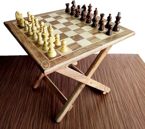 Small Size Magnetic Chess Table Rosewood Wood | Handmade Chess Set with Folding Game Board | Home, Office, Travelling and Gift Uses| Solid Quality
