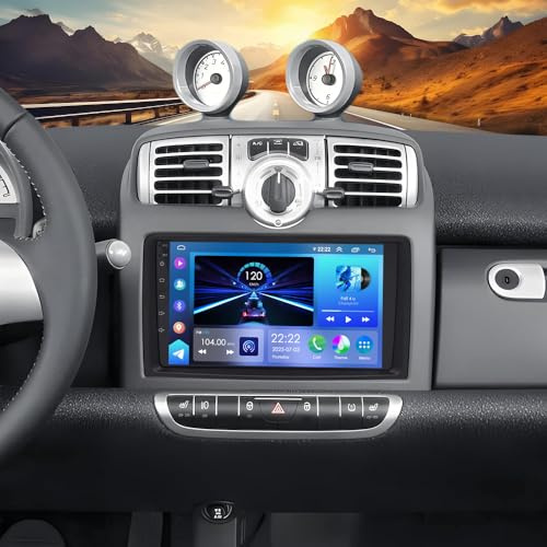 Android 14 Double Din Car Stereo for Mercedes Smart Fortwo 2005-2010 9Inch 2G+32G w/Wireless Carplay Android Auto Car GPS Sat Nav FM/RDS Radio Receiver Car Multimedia Player w/Wifi Mirror Link SWC