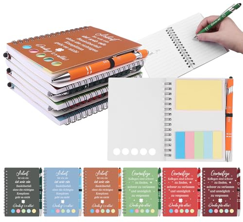 SevenMye 6er Set Abschiedsgeschenk Kollegen Inspirierende Notizbücher mit Kugelschreibern Motivierende Geschenke für Abschluss Schüler Lehrer Kollegen Abschied Spiralblock Liniert