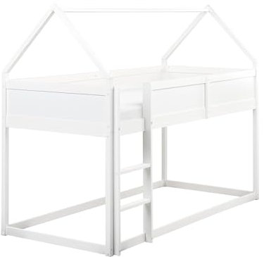 Beliani Kinder Holzbett weiß mit Lattenrost 90x200 cm Halbhochbett Hausform Dienne