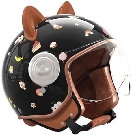 Jethelm Mit Visier ECE 22.06 Zertifiziert Roller Helm Mopedhelm Für Motoroller Herren & Damen Motorradhelm E,S/(55~56cm)