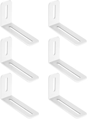 Justerbara vinkelfästen med 2 långa spår, 6 st L-formade möbelhörn, hörnfäste justerbar till 90 grader, rektangulära hörn, (101 + 60) x 30 mm/vit tjocklek 3 mm