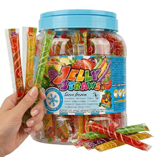 Jelly Straws 1,4kg - XXL Große Packung, Ideal zum Sparen, Leckere Frucht-Geleebänder, Jelly Strips Straws Fruchtgummistäbchen/Geleefruchtstreifen perfekt für den Sommer