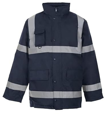 Hi Vis Traffic Jacket Waterproof High Visibility Padded Parka Coat Safety Security Workwear Winter Reflective Protective PPE Jacket Men Women Navy L