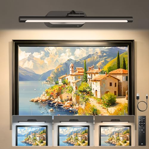 Glendan Wireless Picture Light for Wall: 16 Rechargeable Art Light with Remote & Timer, 5000mAh Battery Operated Poster Lights, 3 Color Modes & 3 Brightness Levels for Pictures, Gallery, Frame